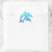 Maori paar dolfijnen tribal Tattoo blauw cadeau id Ronde Sticker (Tas)