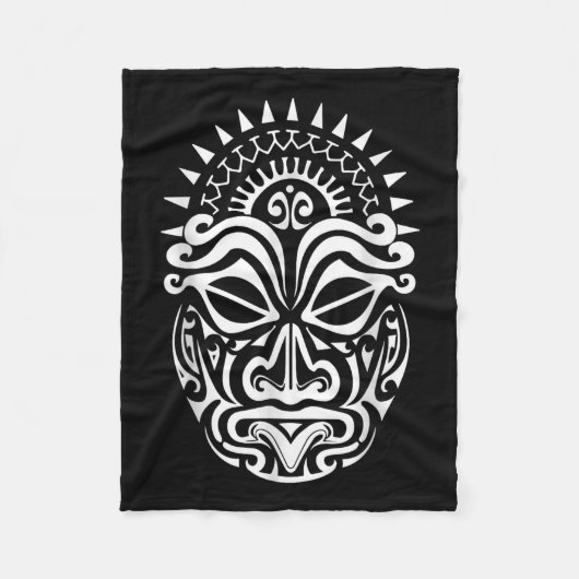 Maori Polynesiaans Tattoo Haka Dance Face Mask Hea Fleece Deken (Voorkant)