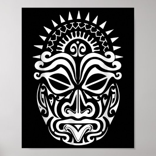 Maori Polynesiaans Tattoo Haka Dance Face Mask Hea Poster (Voorkant)