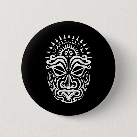 Maori Polynesiaans Tattoo Haka Dance Face Mask Hea Ronde Button 5,7 Cm (Voorkant)