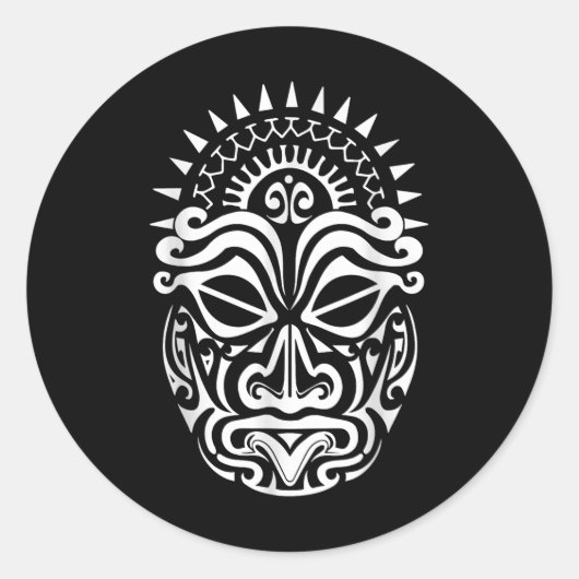 Maori Polynesiaans Tattoo Haka Dance Face Mask Hea Ronde Sticker (Voorkant)