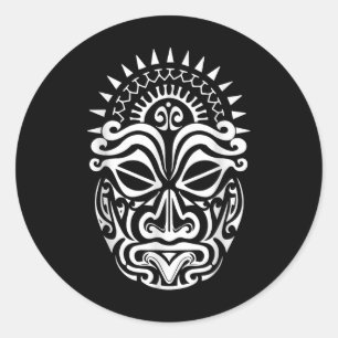 Maori Polynesiaans Tattoo Haka Dance Face Mask Hea Ronde Sticker