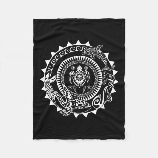 Maori Polynesiaans Tattoo Orca Dolphin Turtle Scub Fleece Deken (Voorkant)