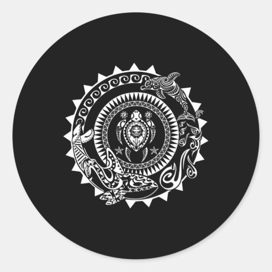Maori Polynesiaans Tattoo Orca Dolphin Turtle Scub Ronde Sticker (Voorkant)