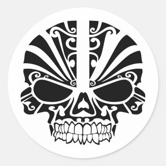 Maori Tattoo Masker Skull Ronde Sticker (Voorkant)