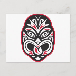 maori tiki moko tattoo mask briefkaart