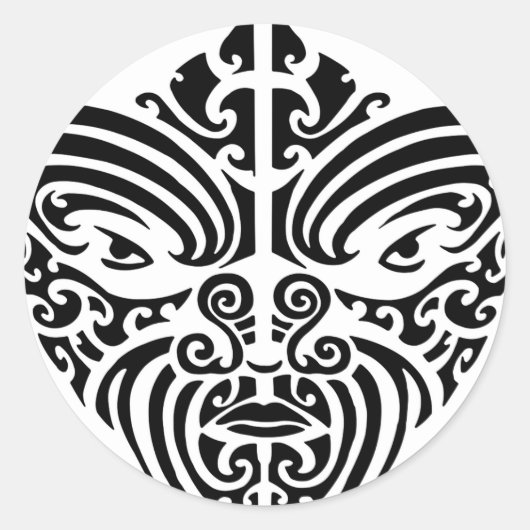 Maori Tribal Tattoo Mask Ronde Sticker (Voorkant)