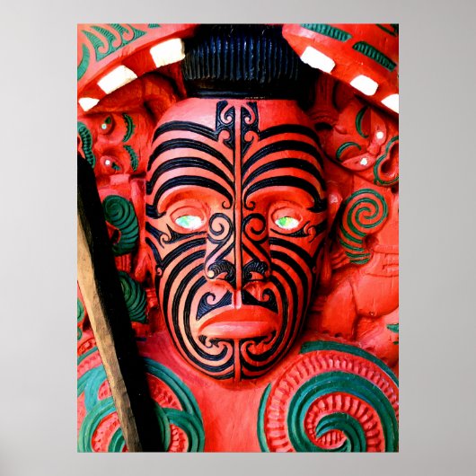 Maori Warrior Carving, Nieuw-Zeeland Poster (Voorkant)