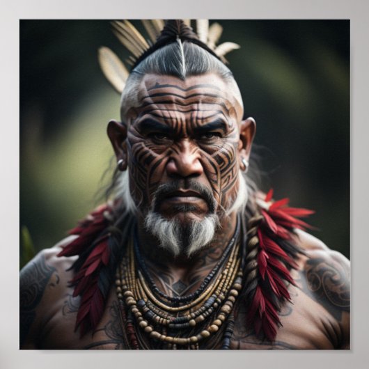 Maori Warrior Chief in Headdress Poster (Voorkant)