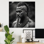 Maori Warrior Chief met gezicht Tattoos Poster (Thuiskantoor)