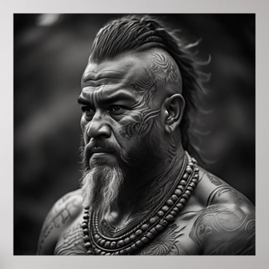 Maori Warrior Chief met gezicht Tattoos Poster (Voorkant)