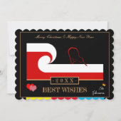 Maori Wave & Zealand Flag Happy New Year wil Feestdagenkaart (Voorkant)