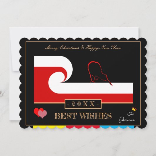 Maori Wave & Zealand Flag Happy New Year wil Feestdagenkaart (Voorkant)