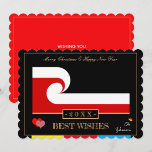 Maori Wave & Zealand Flag Happy New Year wil Feestdagenkaart