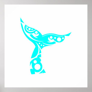 Maori Whale Tail Tribal Tattoo Turquoise Gift Idea Poster
