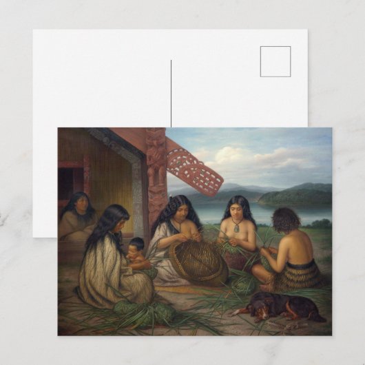 Maoris Plaiting Flax-manden, door G. Lindauer Briefkaart (Voorkant / Achterkant)