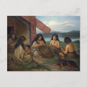 Maoris Plaiting Flax-manden, door G. Lindauer Briefkaart