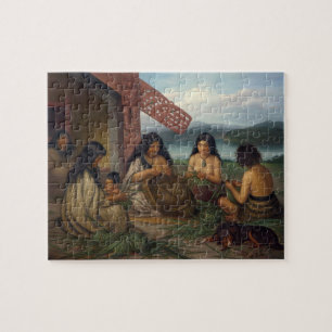 Maoris Plaiting Flax-manden, door G. Lindauer Legpuzzel