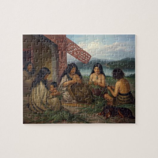 Maoris Plaiting Flax-manden, door G. Lindauer Legpuzzel (Horizontaal)