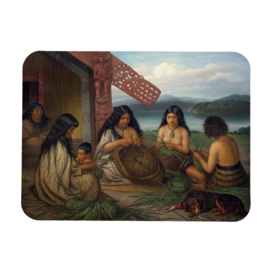 Maoris Plaiting Flax-manden, door G. Lindauer Magneet (Horizontaal)