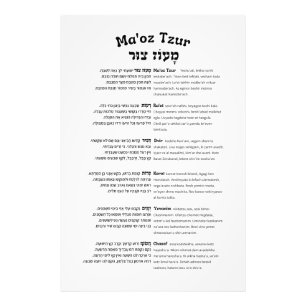 Maoz Tzur Hanukkah Song Full Hebrew & Transcript Foto Afdruk