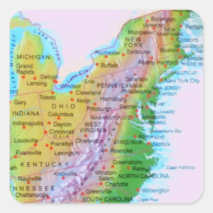 Map Appalachian Mountains East Coast US Foto Vierkante Sticker