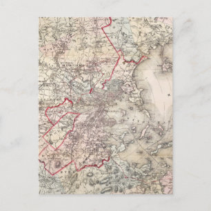 Map: Boston, 1883 Briefkaart