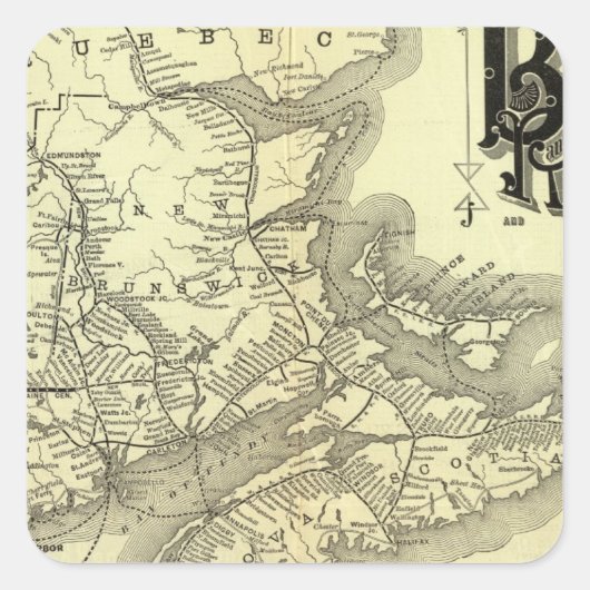 Map Boston en Maine Railroad 2 Vierkante Sticker (Voorkant)