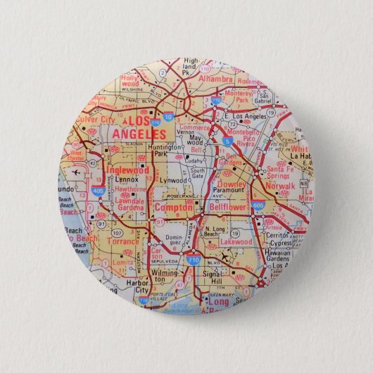 Map California LA Beverly Hills Beaches Foto Ronde Button 5,7 Cm (Voorkant)