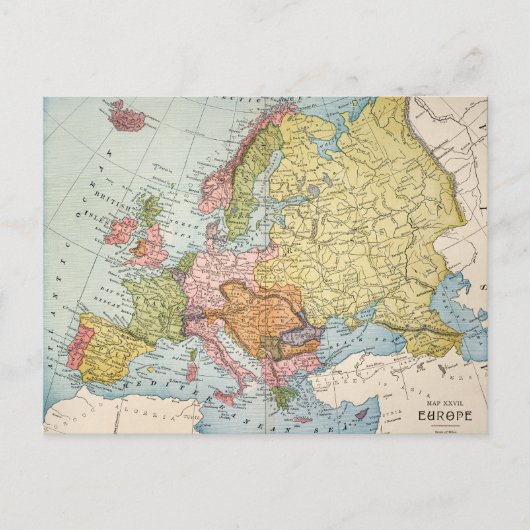 MAP: EUROPA, 1885 BRIEFKAART (Voorkant)