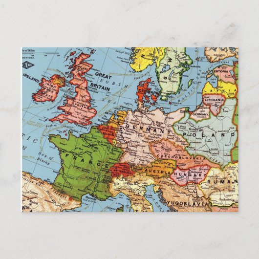 Map Europe France Scotland Ireland Meer Briefkaart (Voorkant)
