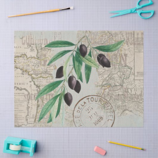 Map France Olive Branch Franse ontkoppeling Tissuepapier (Craft)
