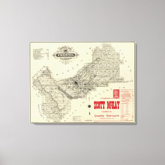 Map Fresno County, Californië Canvas Afdruk (Voorkant)