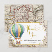  Map Hot Air Ballon Adventure Baby shower Bedankkaart (Voorkant / Achterkant)