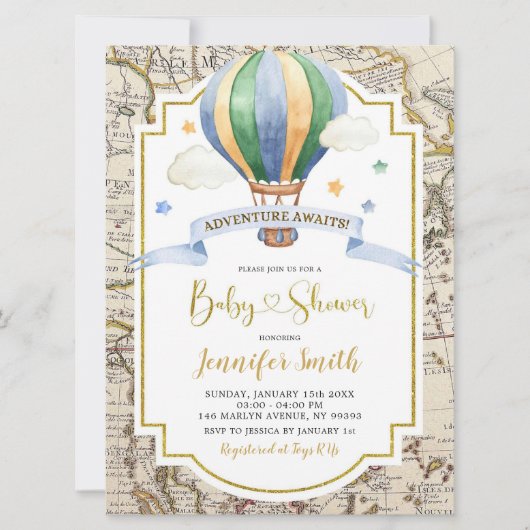  Map Hot Air Ballon Adventure Baby shower Kaart (Voorkant)
