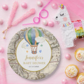 Map Hot Air Ballon Adventure Baby shower Papieren Bordje (Feest)