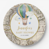 Map Hot Air Ballon Adventure Baby shower Papieren Bordje (Voorkant)
