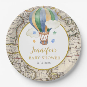  Map Hot Air Ballon Adventure Baby shower Papieren Bordje