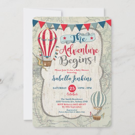  Map Hot Air Ballon Boy Baby shower Kaart (Voorkant)