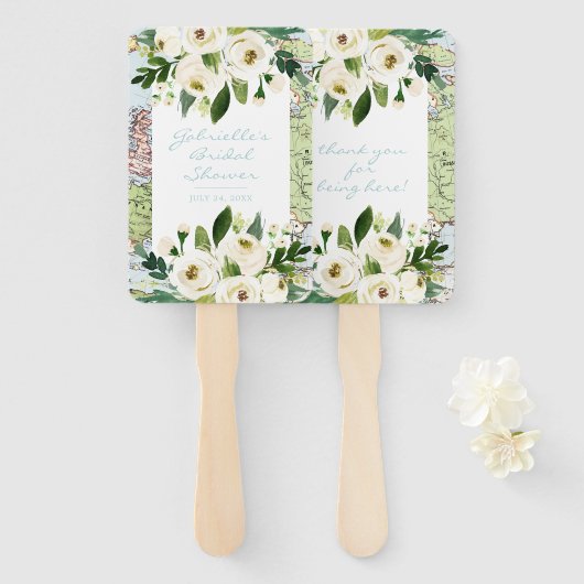 Map met Flowers Travel Theme Weddenschap of Party Handwaaier (Voorkant en achterkant)