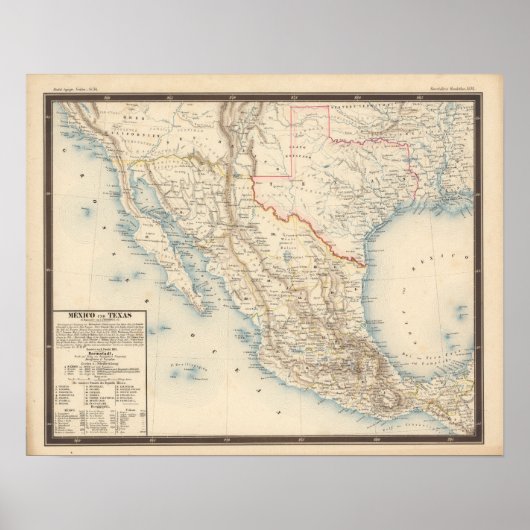 Map Mexico en Texas Poster (Voorkant)