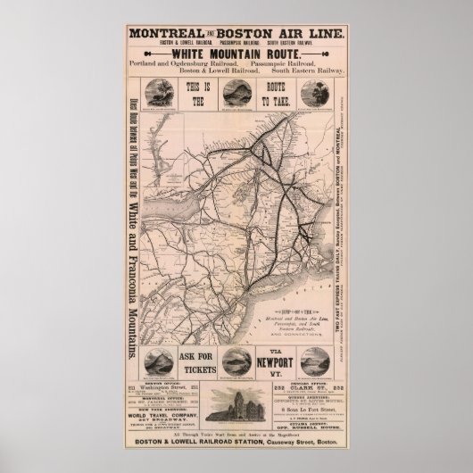 Map Montreal en Boston Air Line Poster (Voorkant)