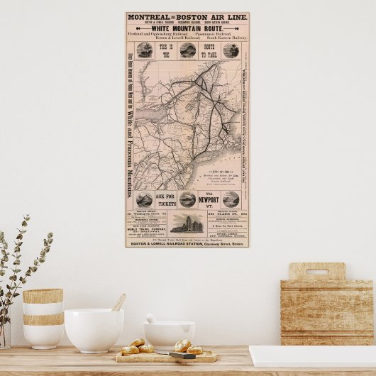 Map Montreal en Boston Air Line Poster (Keuken)