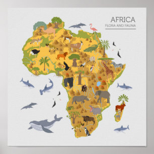 Map of Africa   Flora & Fauna Poster