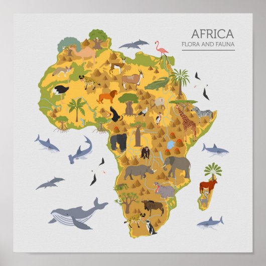 Map of Africa | Flora & Fauna Poster (Voorkant)