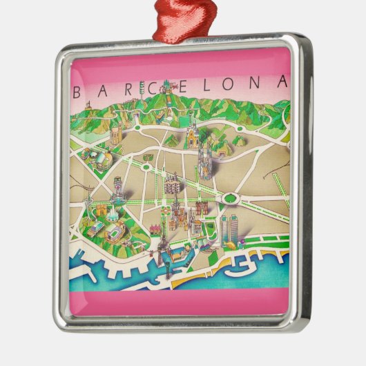  Map of Barcelona Spain Metalen Ornament (Links)