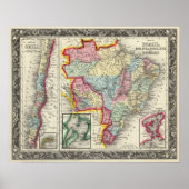 Map Of Brazil, Bolivia, Paraguay, And Uruguay Poster (Voorkant)