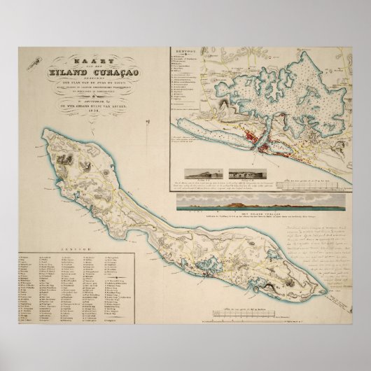 Map of Curaçao 1836 Poster (Voorkant)