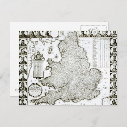 Map of England and Wales, 1644 Briefkaart (Voorkant / Achterkant)