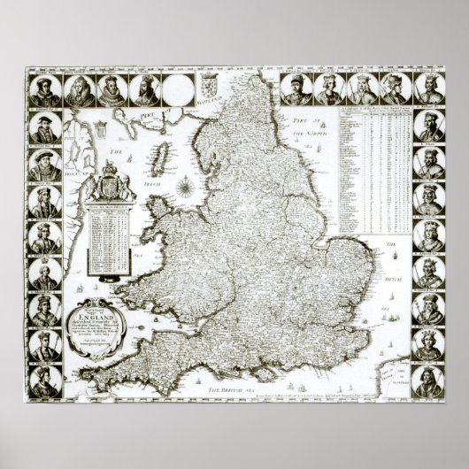 Map of England and Wales, 1644 Poster (Voorkant)